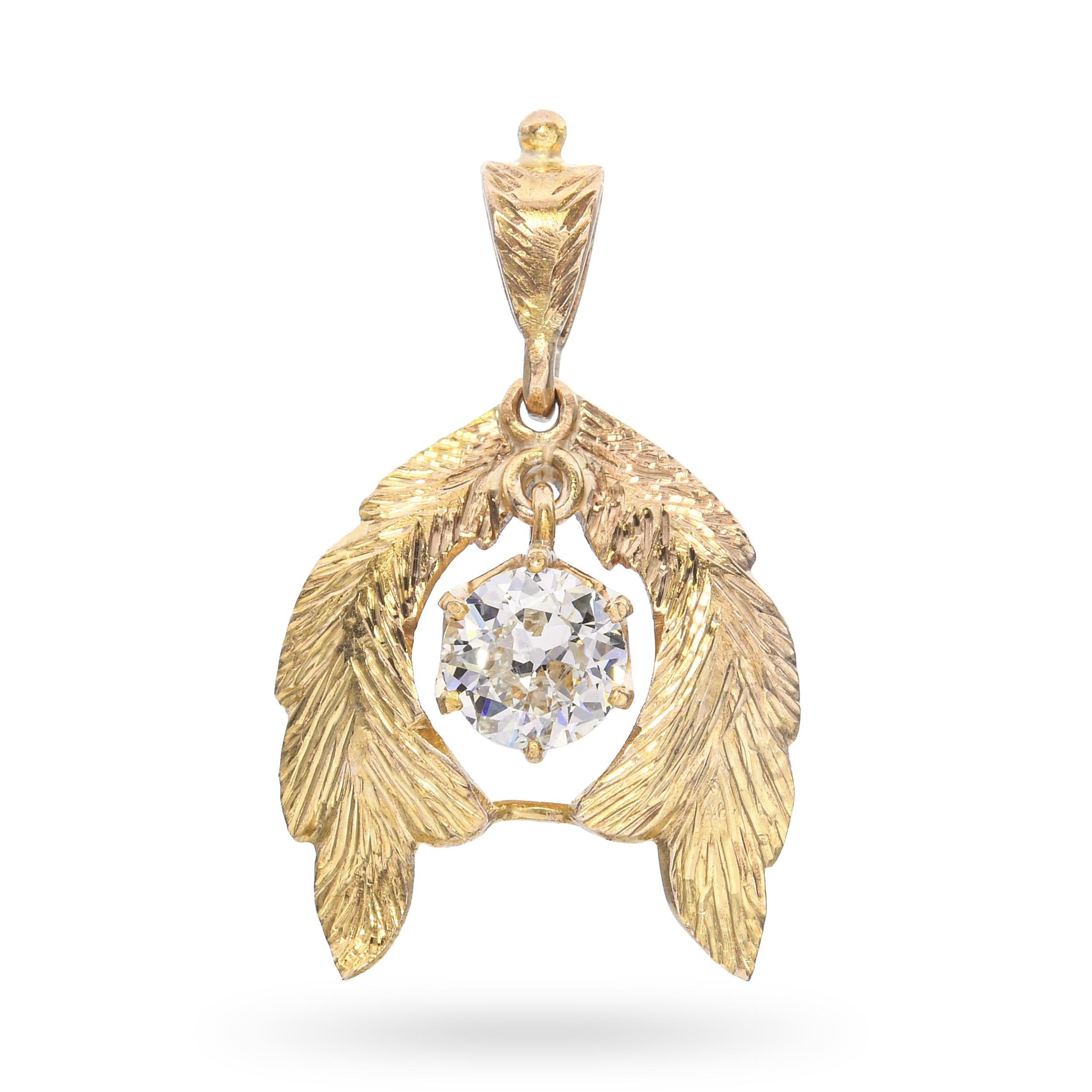 Antique 14k Yellow Gold 0.68tcw J Si1 Old Euro Diamond Pendant