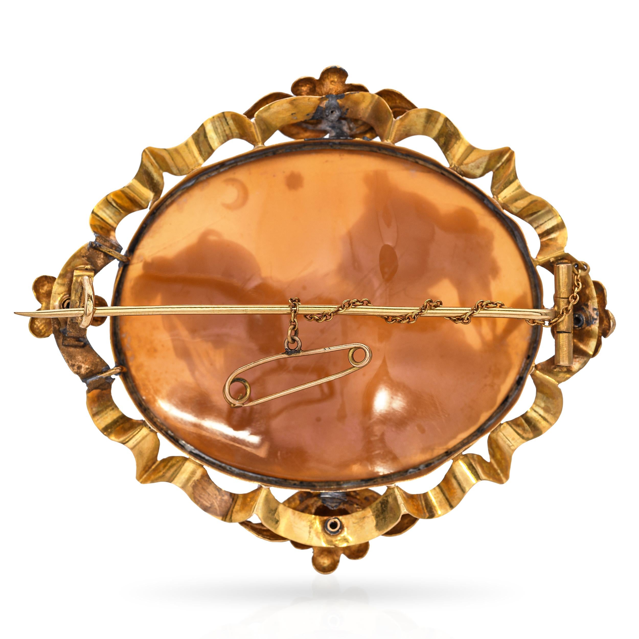 Antique 18k Yellow Gold Allegory of the Day and Night Shell Cameo Brooch