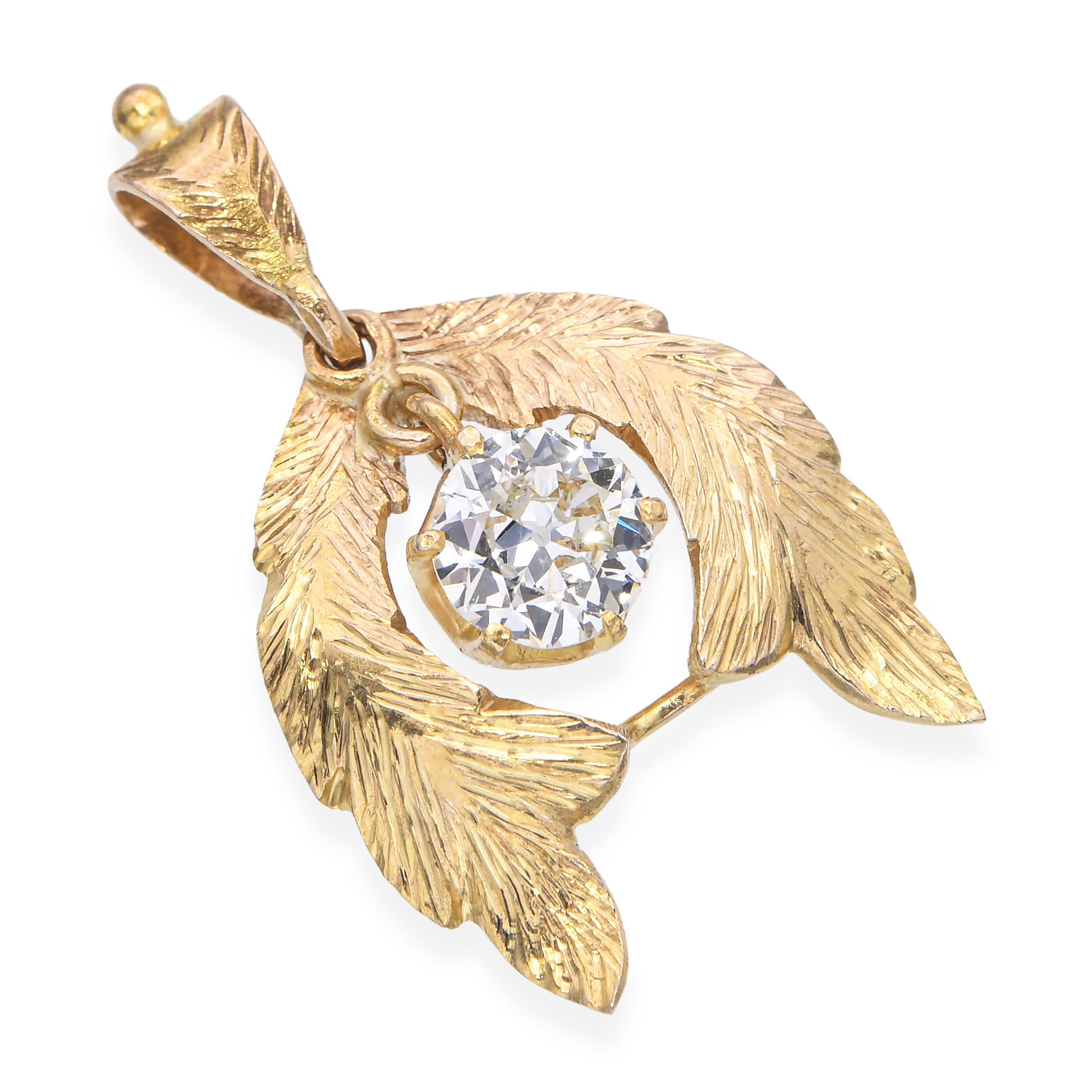 Antique 14k Yellow Gold 0.68tcw J Si1 Old Euro Diamond Pendant