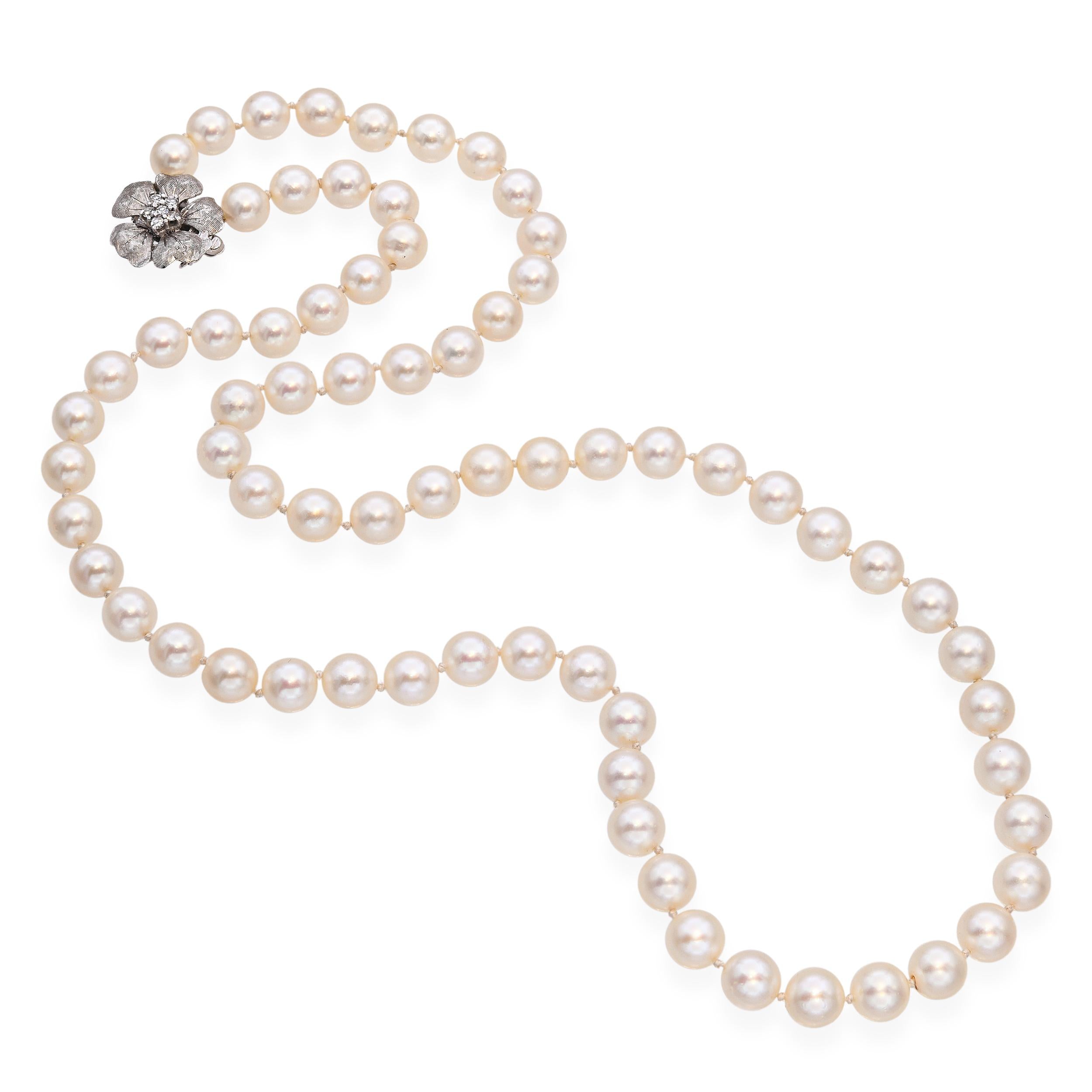 Vintage 14k White Gold Diamond and Pearl Necklace
