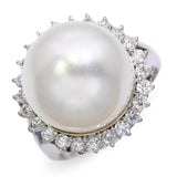 Vintage Platinum South Sea Pearl and Diamond Halo Ring