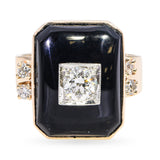 Antique 14k Yellow Gold & Platinum Onyx and 0.60tcw H Vs Old Euro Diamond Ring