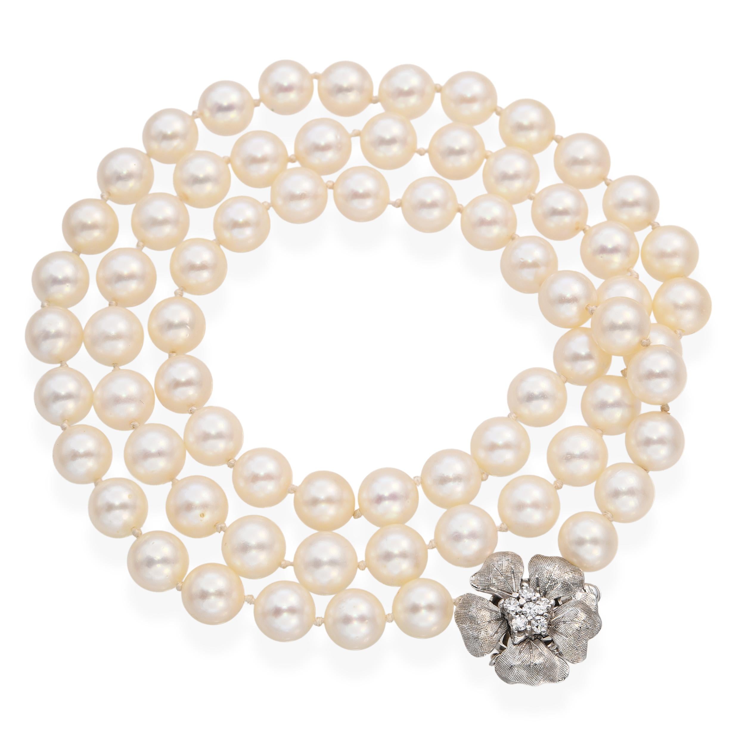 Vintage 14k White Gold Diamond and Pearl Necklace