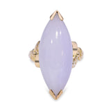 14K Yellow Gold 9.8ct Lavender Jadeite Jade Marquise Cabochon Statement Ring