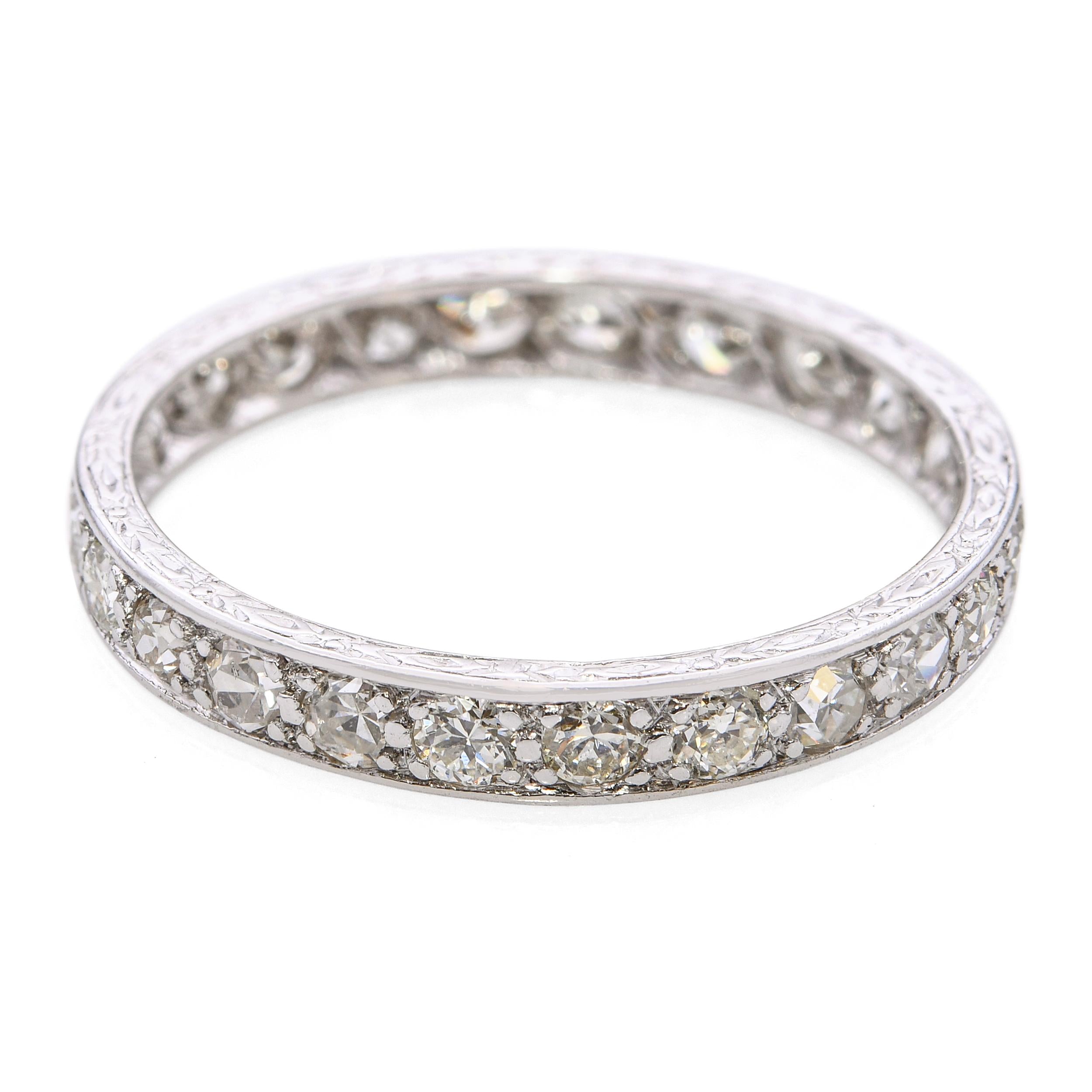 Vintage Platinum and 0.75tcw Single Cut Diamond Filigree Eternity Ring