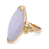 14K Yellow Gold 9.8ct Lavender Jadeite Jade Marquise Cabochon Statement Ring