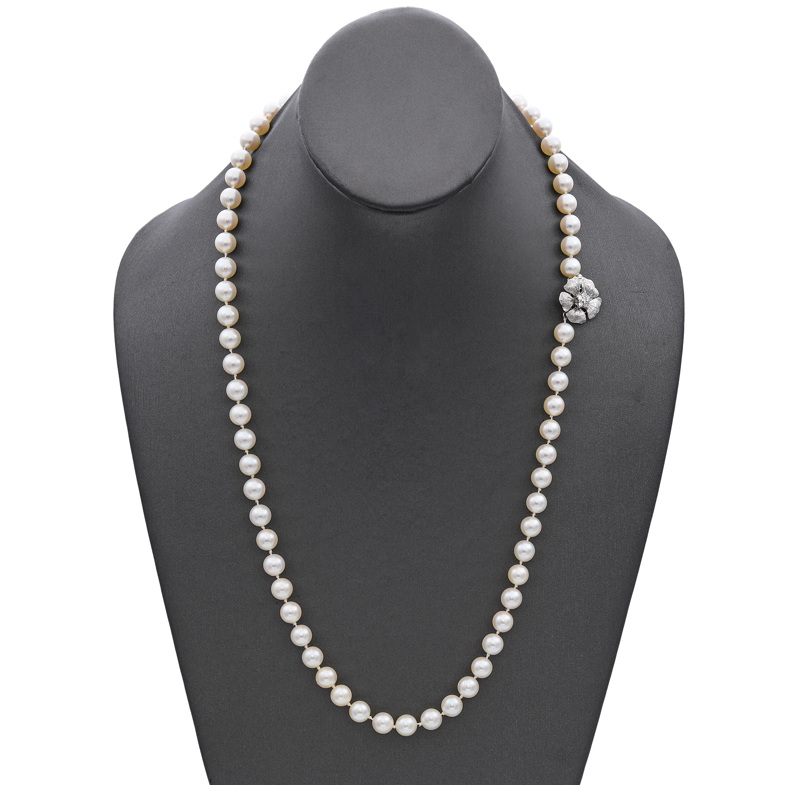 Vintage 14k White Gold Diamond and Pearl Necklace