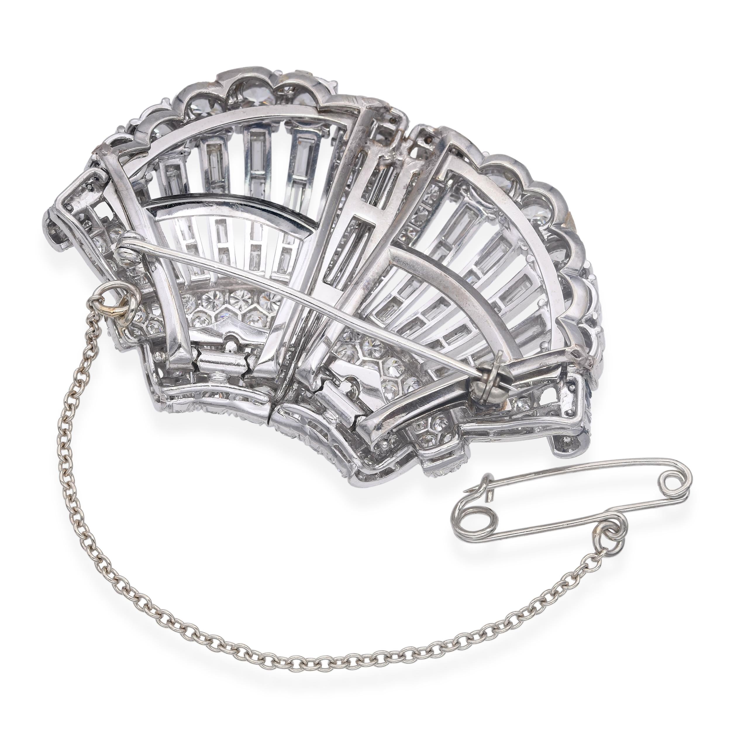 Vintage Platinum and White Gold 12.5tcw Diamond Fan Brooch