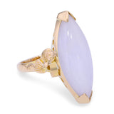 14K Yellow Gold 9.8ct Lavender Jadeite Jade Marquise Cabochon Statement Ring