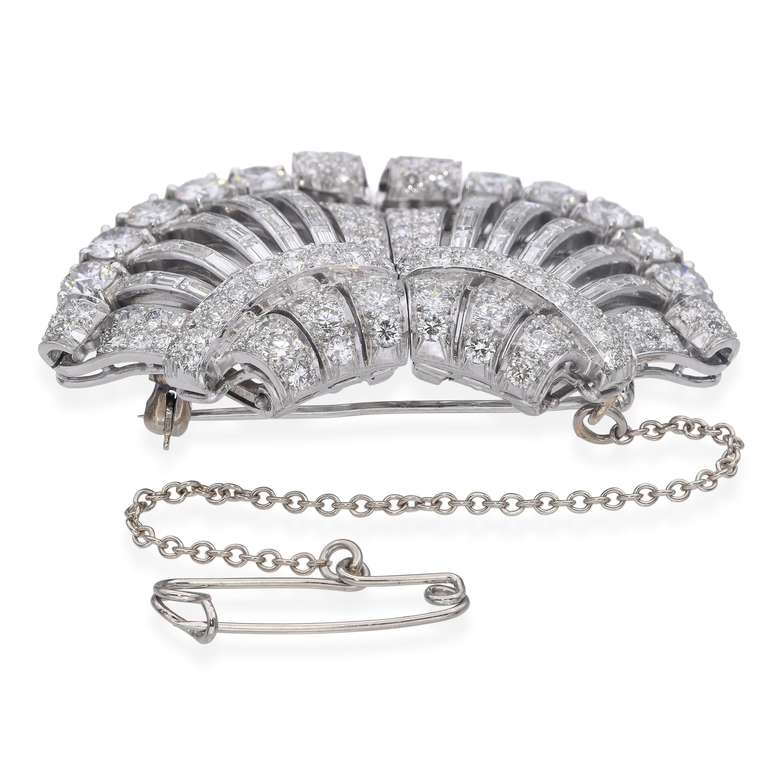 Vintage Platinum and White Gold 12.5tcw Diamond Fan Brooch