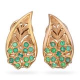 Vintage 18k Yellow Gold Emerald Four Leaf Clover Omega Back Earrings