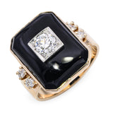 Antique 14k Yellow Gold & Platinum Onyx and 0.60tcw H Vs Old Euro Diamond Ring