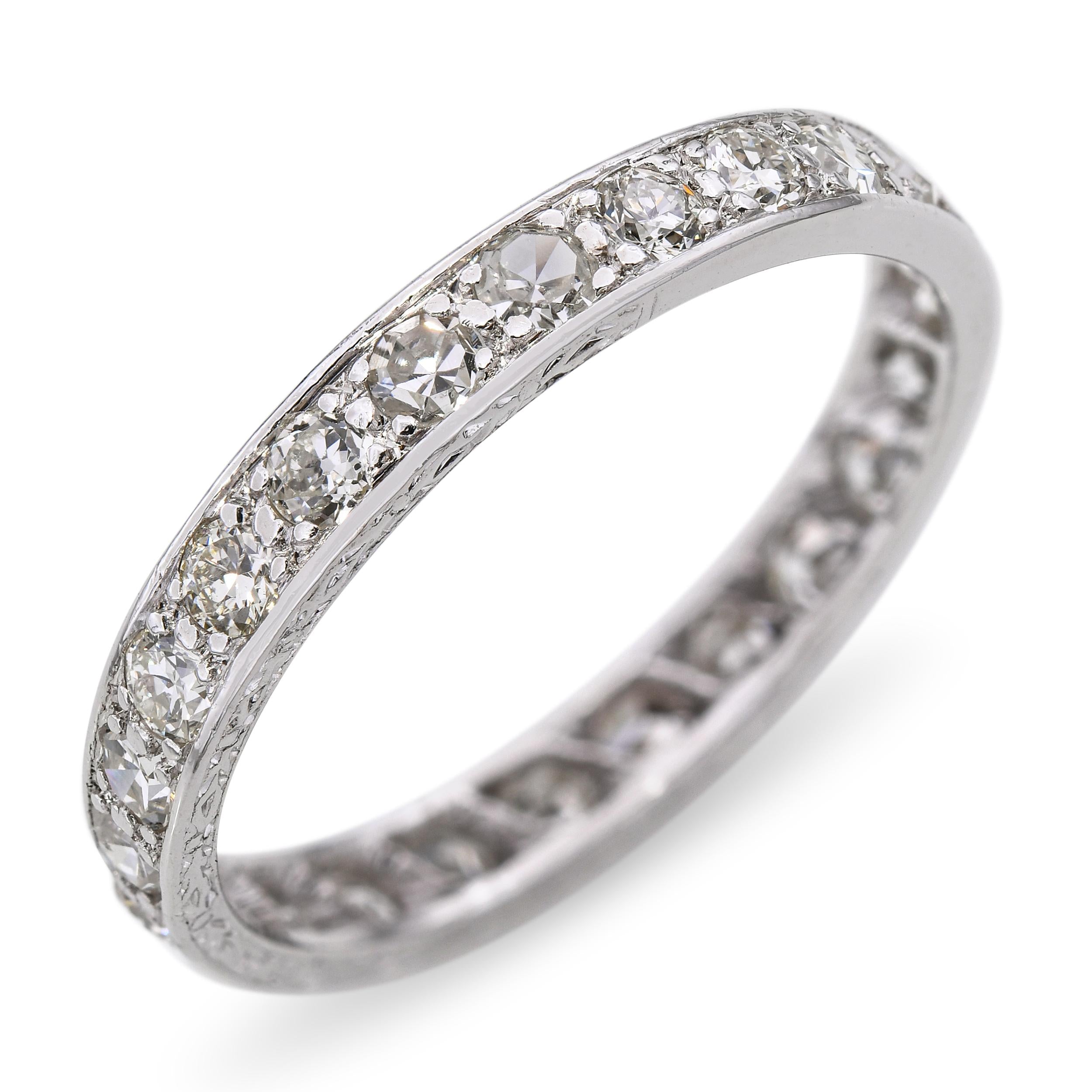 Vintage Platinum and 0.75tcw Single Cut Diamond Filigree Eternity Ring