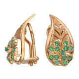 Vintage 18k Yellow Gold Emerald Four Leaf Clover Omega Back Earrings