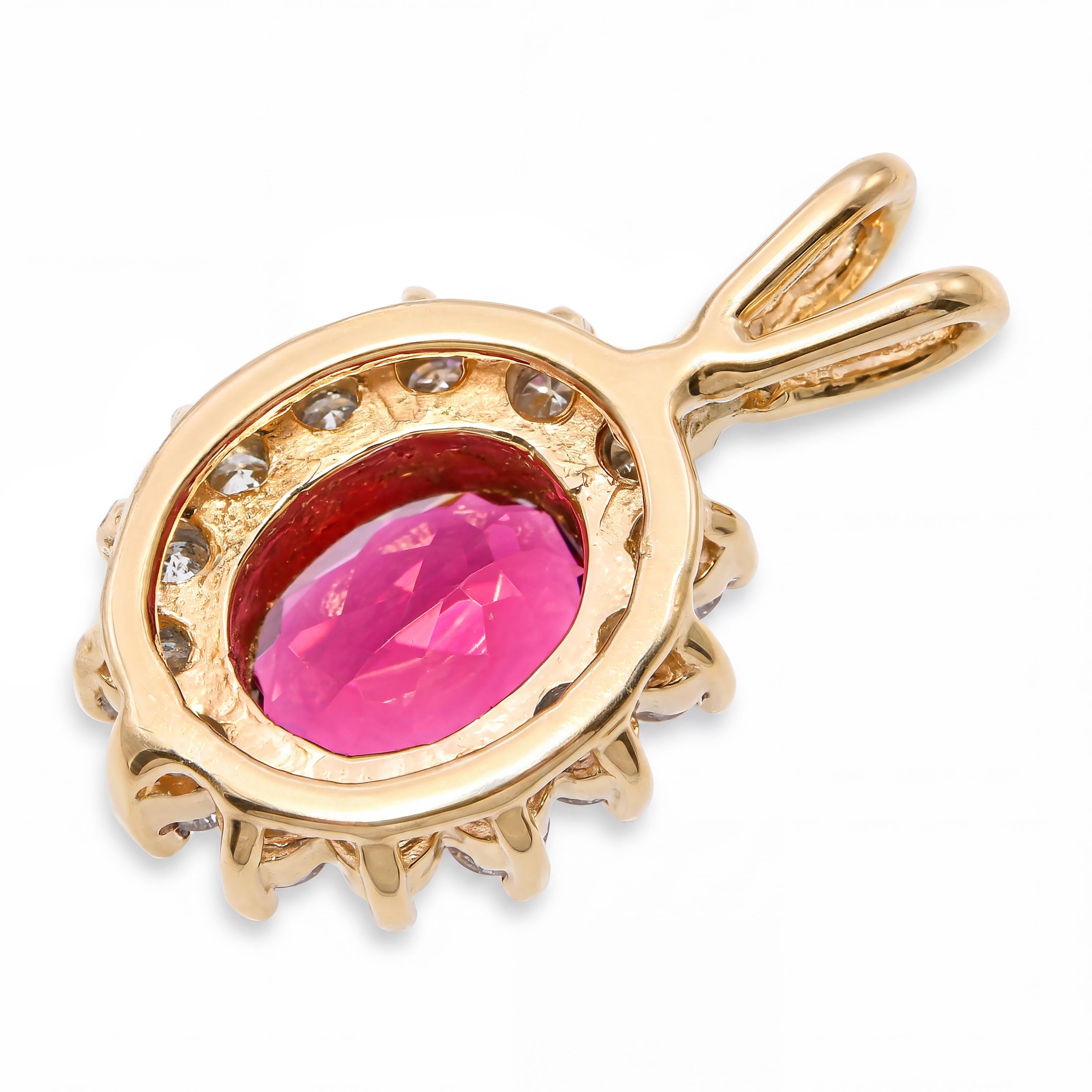Vintage 14k Yellow Gold 1.57ct Tourmaline and Diamond Pendant