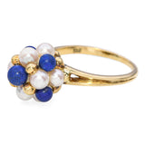 Vintage 18k Yellow Gold Pearl and Lapis Cluster Ring