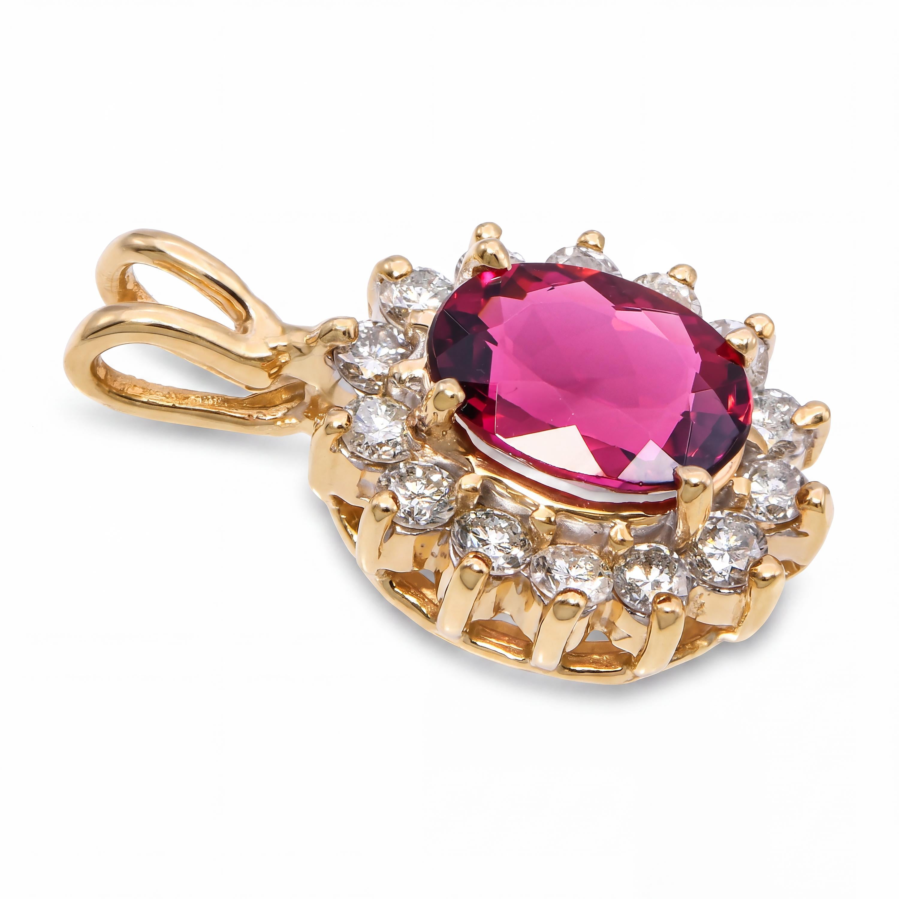 Vintage 14k Yellow Gold 1.57ct Tourmaline and Diamond Pendant