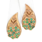 Vintage 18k Yellow Gold Emerald Four Leaf Clover Omega Back Earrings