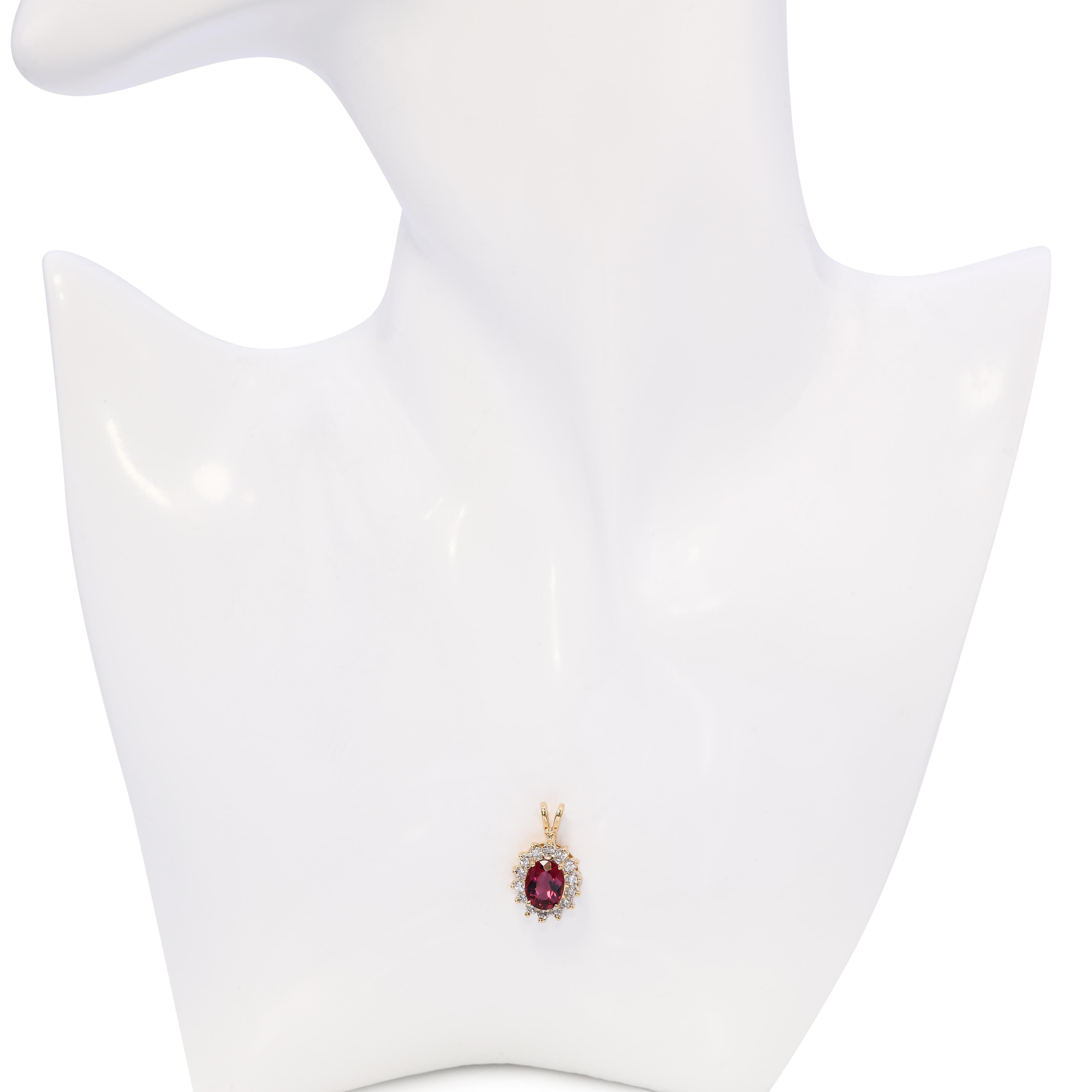 Vintage 14k Yellow Gold 1.57ct Tourmaline and Diamond Pendant