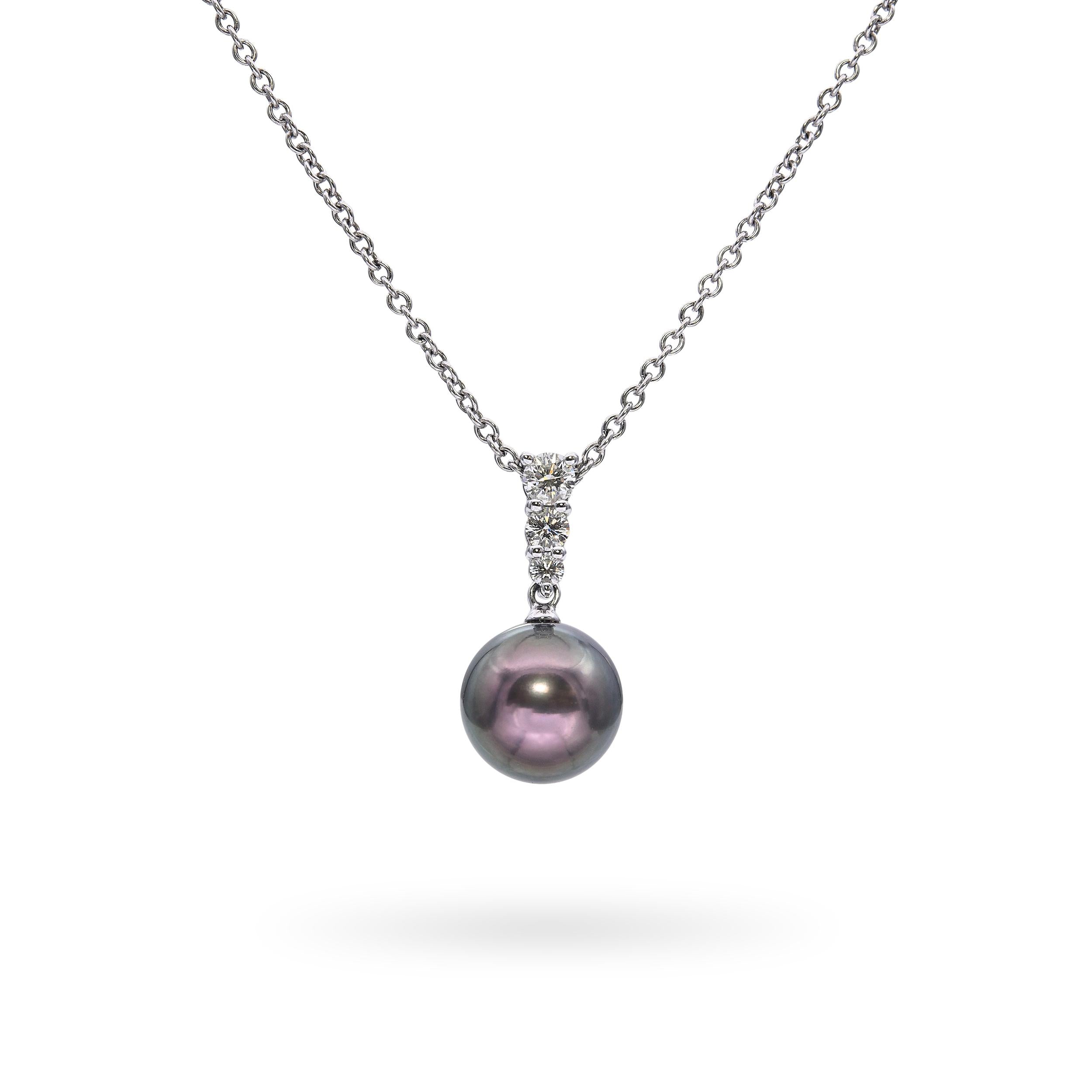 Mikimoto 18k White Gold Tahitian Pearl and Diamond Necklace