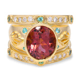 18k Yellow Gold 5.28ct Rubellite, Paraiba Tourmaline, Diamond Statement Ring