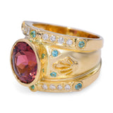 18k Yellow Gold 5.28ct Rubellite, Paraiba Tourmaline, Diamond Statement Ring