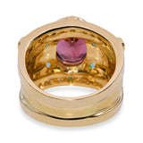 18k Yellow Gold 5.28ct Rubellite, Paraiba Tourmaline, Diamond Statement Ring