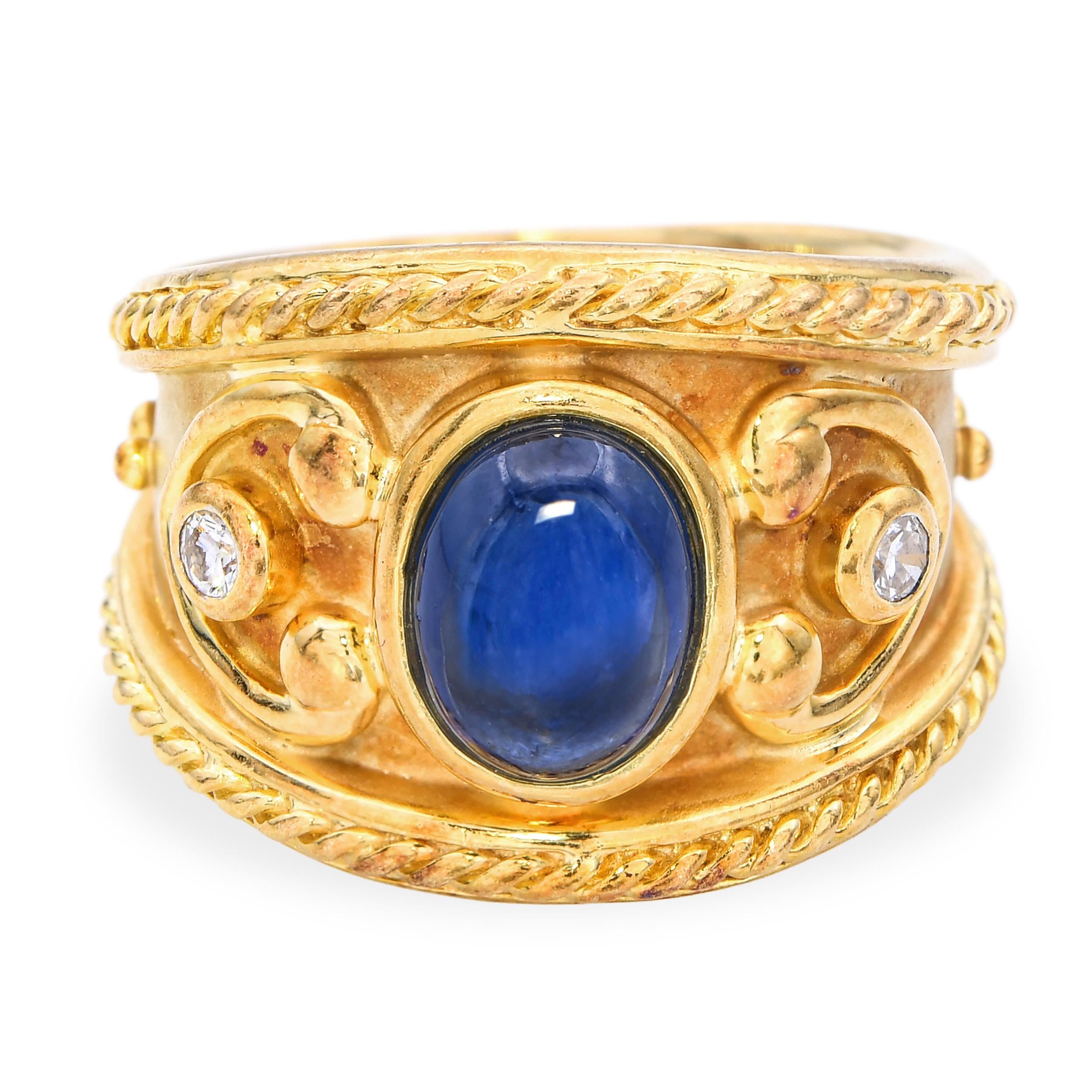 Vintage 18k Yellow Gold 1.75ct Sapphire and Diamond Tapered Cigar Band Ring
