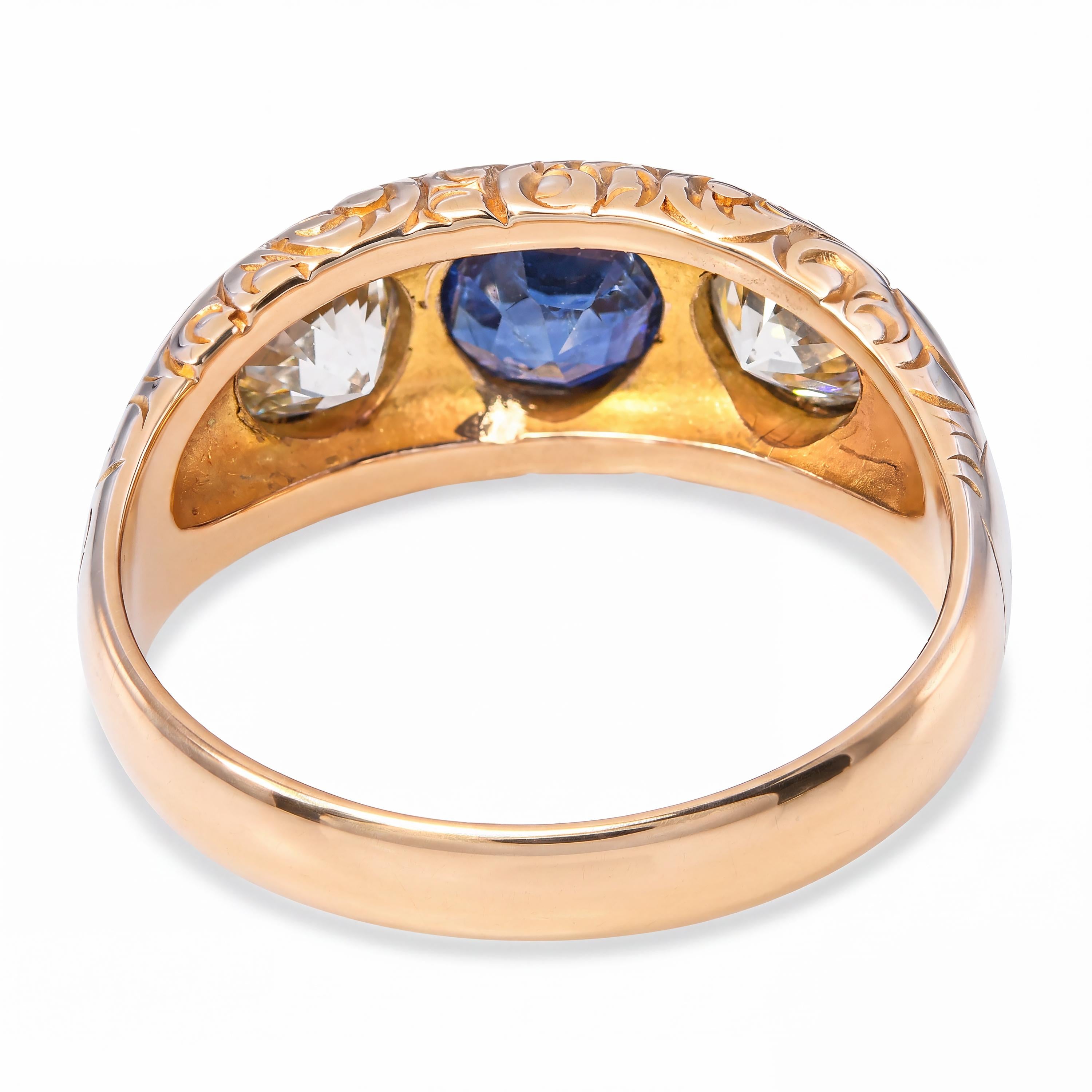 Antique Yellow Gold 1.16ct GIA No Heat Sapphire & 1.02ctw Old Euro Diamond Ring