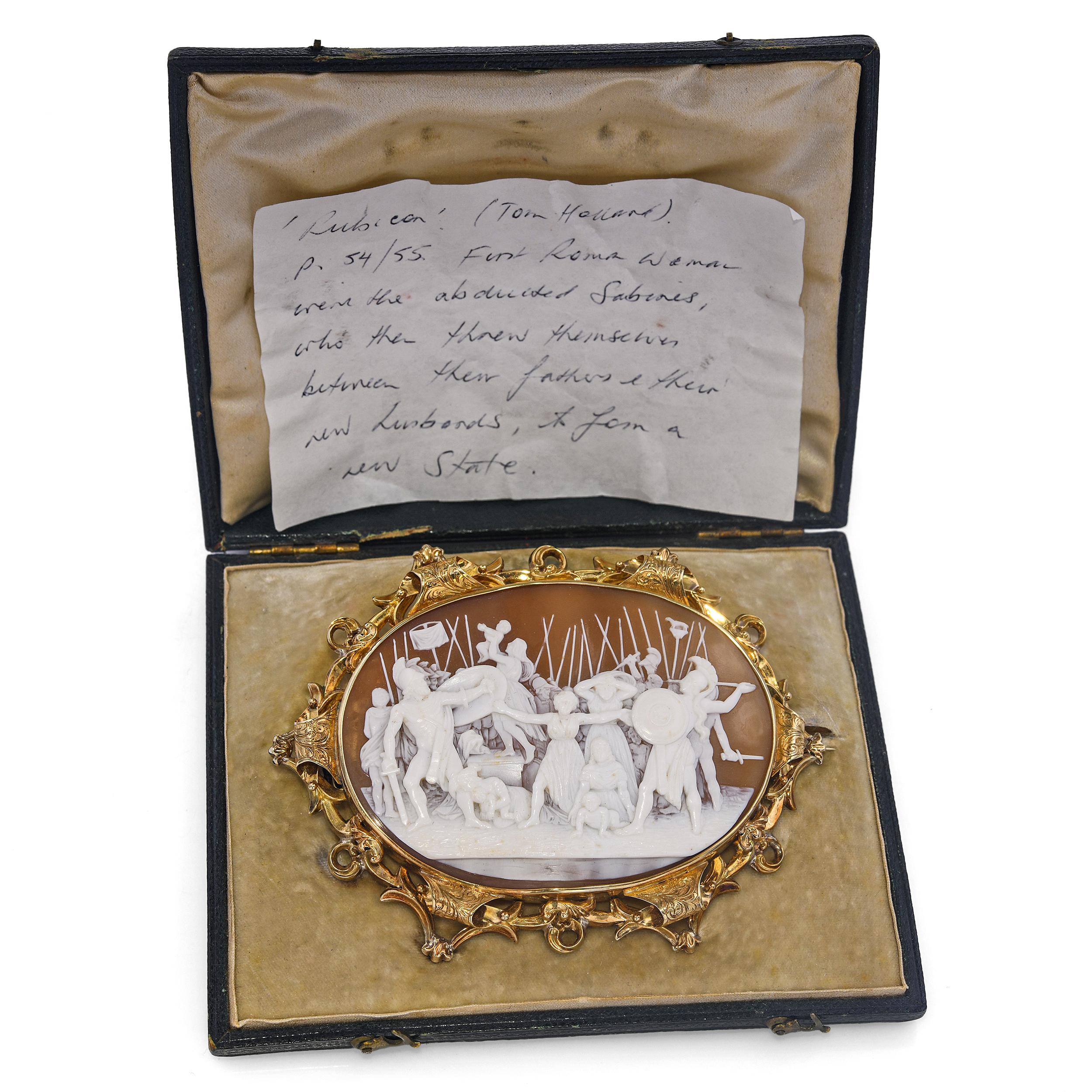 Antique Victorian Yellow Gold Intervention of the Sabine Women Cameo Brooch