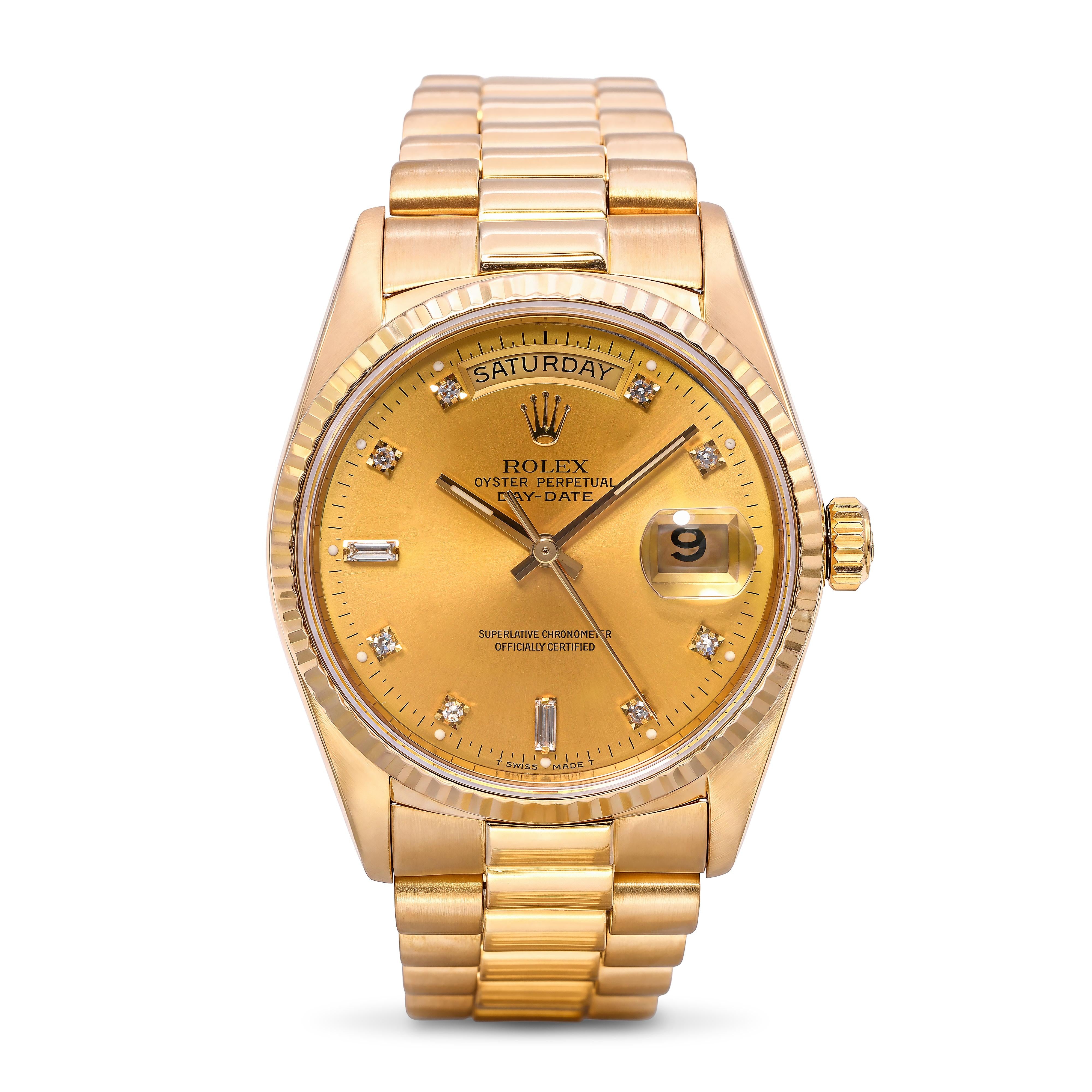 Vintage 1980s Rolex 18k Yellow Gold Day-Date 36mm Men’s Watch Ref 18038