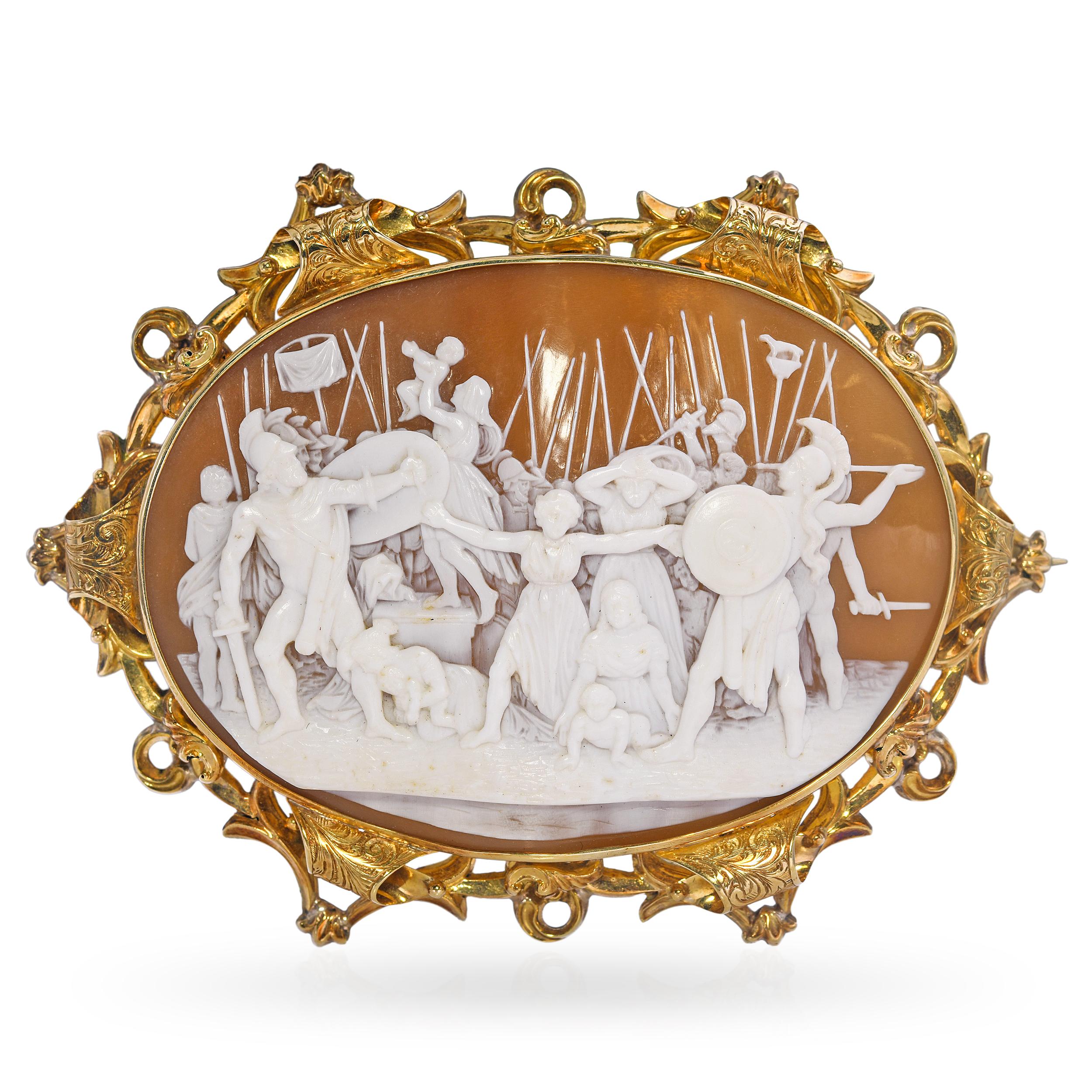 Antique Victorian Yellow Gold Intervention of the Sabine Women Cameo Brooch