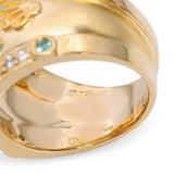 18k Yellow Gold 5.28ct Rubellite, Paraiba Tourmaline, Diamond Statement Ring