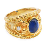 Vintage 18k Yellow Gold 1.75ct Sapphire and Diamond Tapered Cigar Band Ring