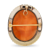 Victorian 14k Yellow Gold Seed Pearl Shell Cameo Poppy Flower Brooch