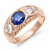 Antique Yellow Gold 1.16ct GIA No Heat Sapphire & 1.02ctw Old Euro Diamond Ring