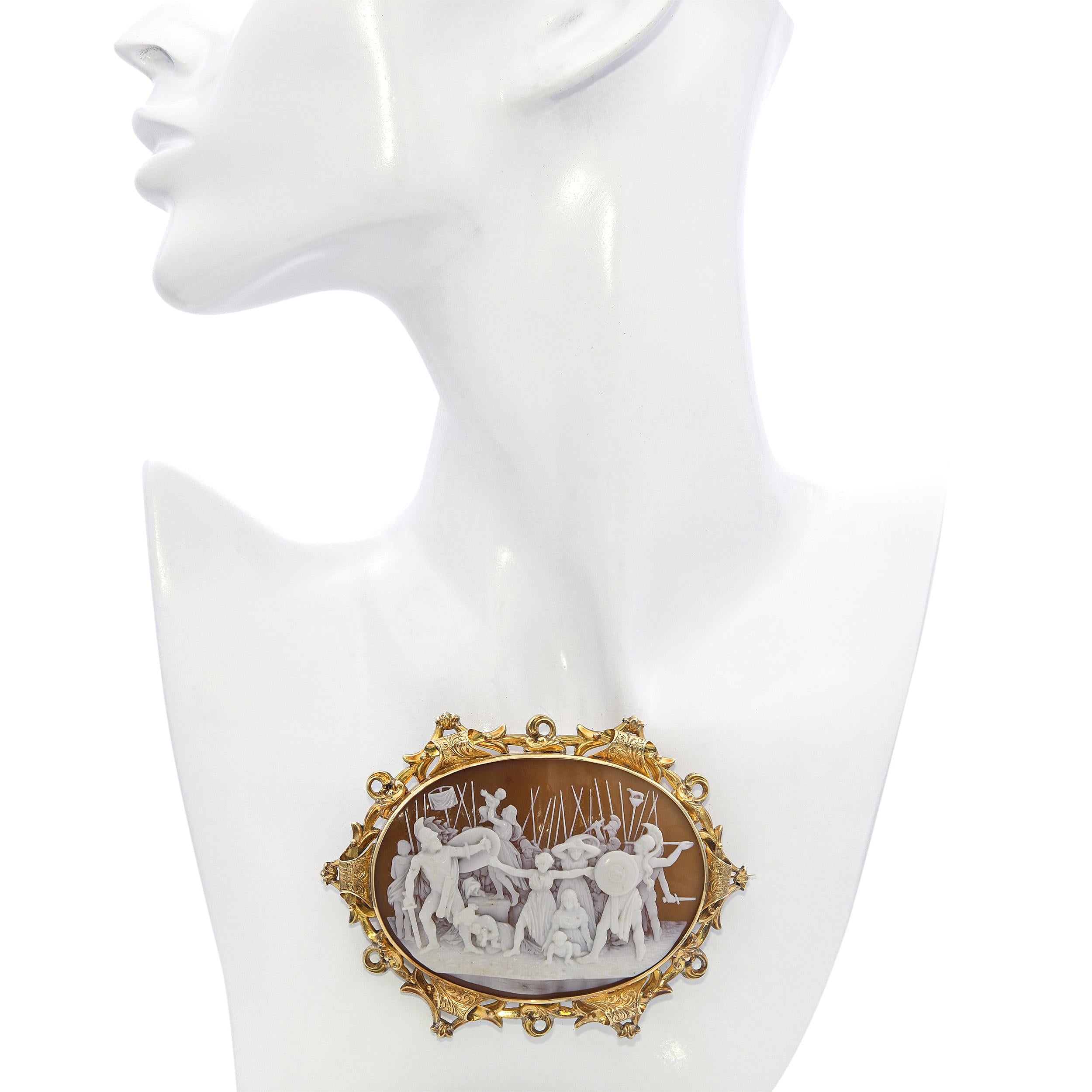 Antique Victorian Yellow Gold Intervention of the Sabine Women Cameo Brooch