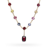 Antique 12k Yellow Gold 6.4tcw Garnet & 5.4tcw Sapphire Station Necklace