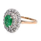 Vintage 16k Yellow Gold and Silver Diamond and Emerald Statement Ring