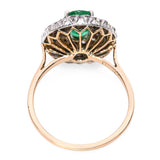 Vintage 16k Yellow Gold and Silver Diamond and Emerald Statement Ring