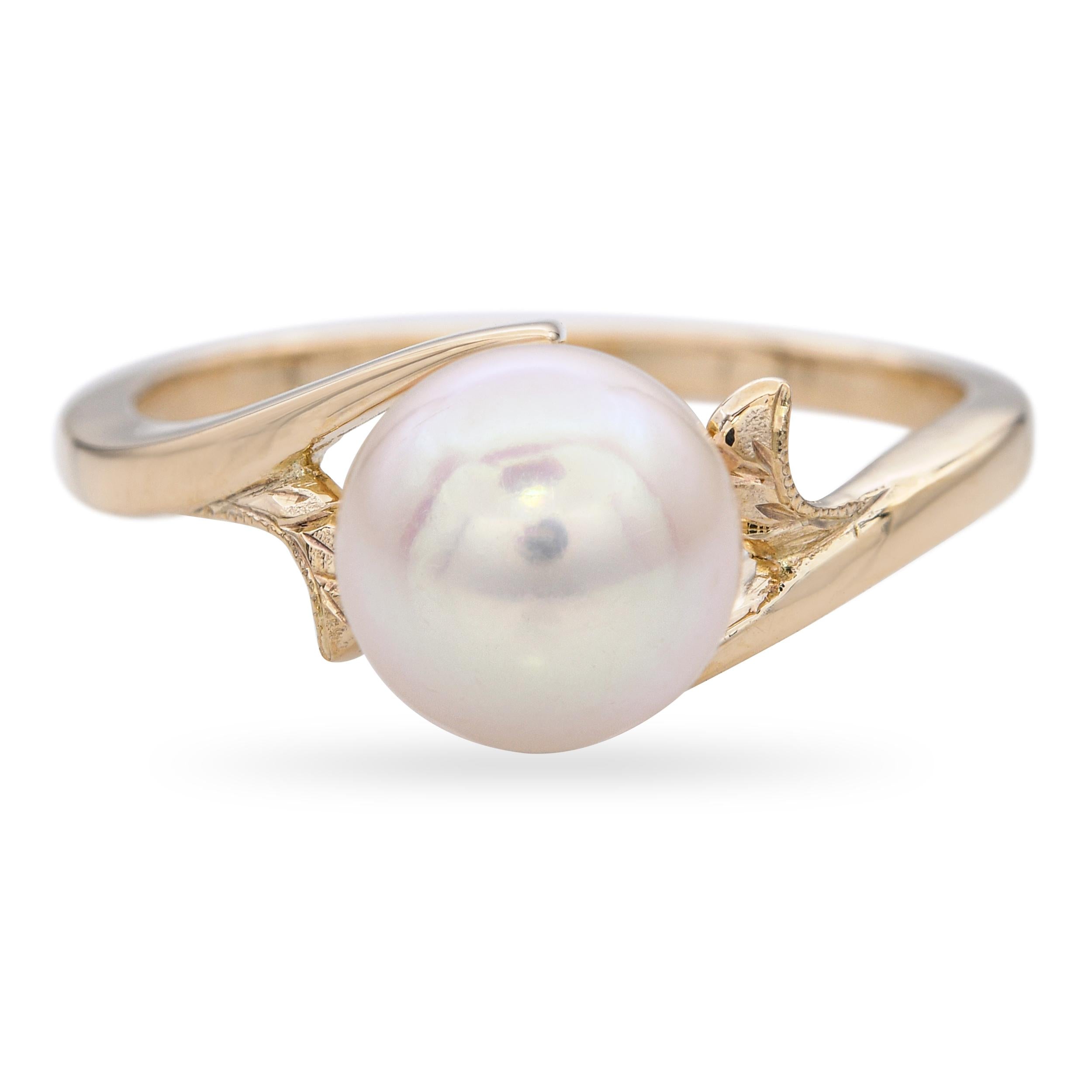 Vintage Mikimoto 14k Yellow Gold Pearl Bypass Ring