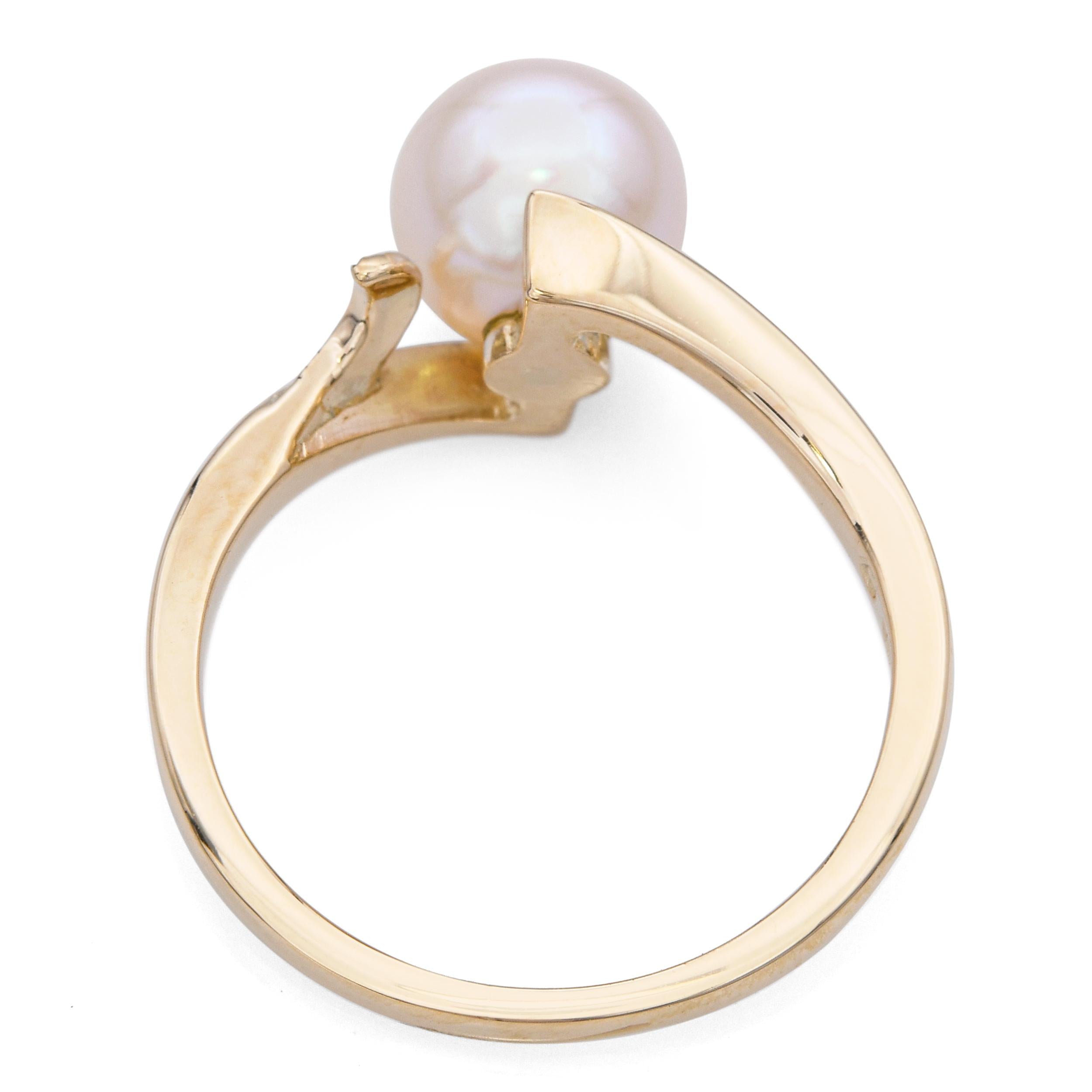 Vintage Mikimoto 14k Yellow Gold Pearl Bypass Ring