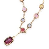 Antique 12k Yellow Gold 6.4tcw Garnet & 5.4tcw Sapphire Station Necklace