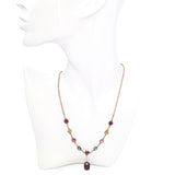 Antique 12k Yellow Gold 6.4tcw Garnet & 5.4tcw Sapphire Station Necklace