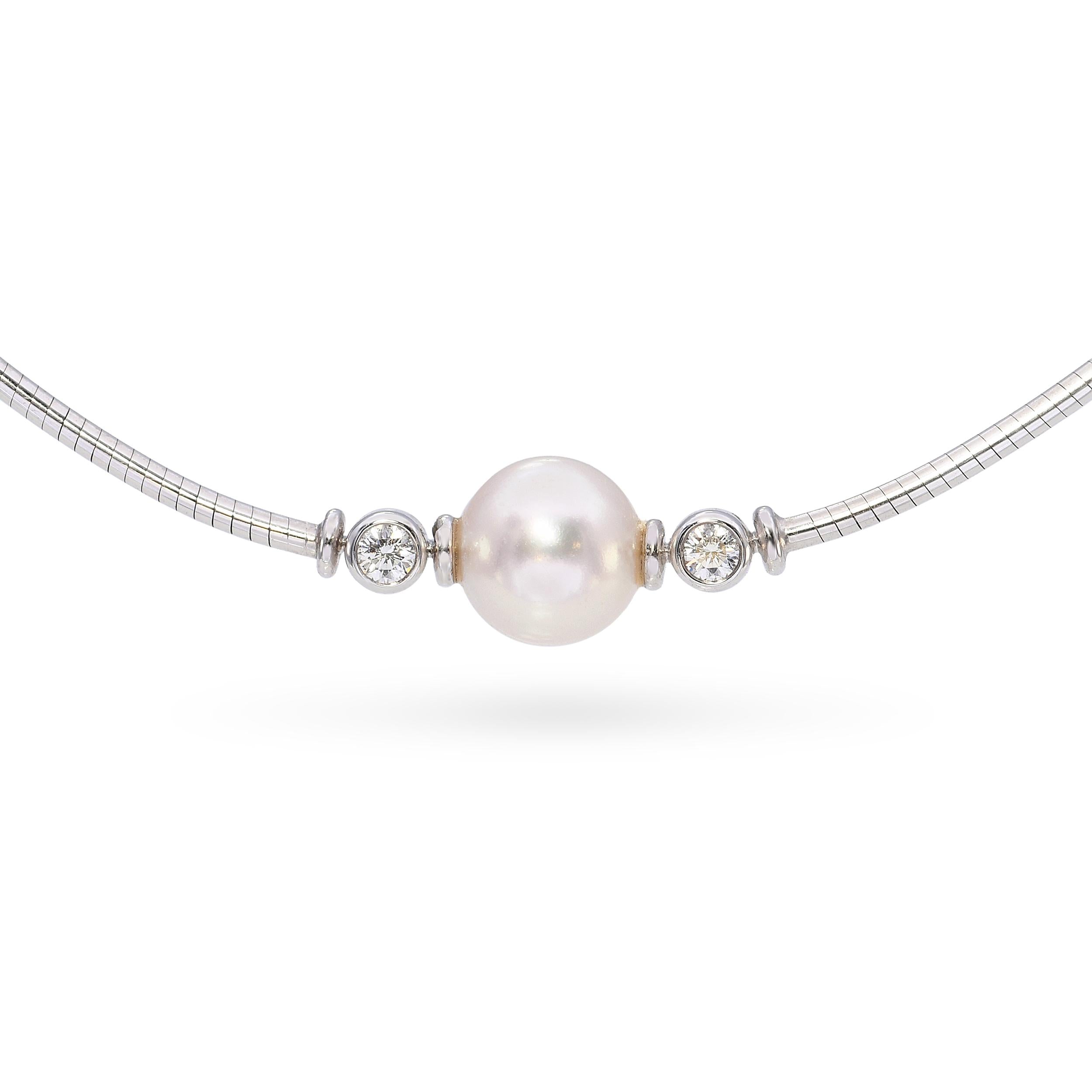Mikimoto 18k White Gold Pearl and Diamond Necklace