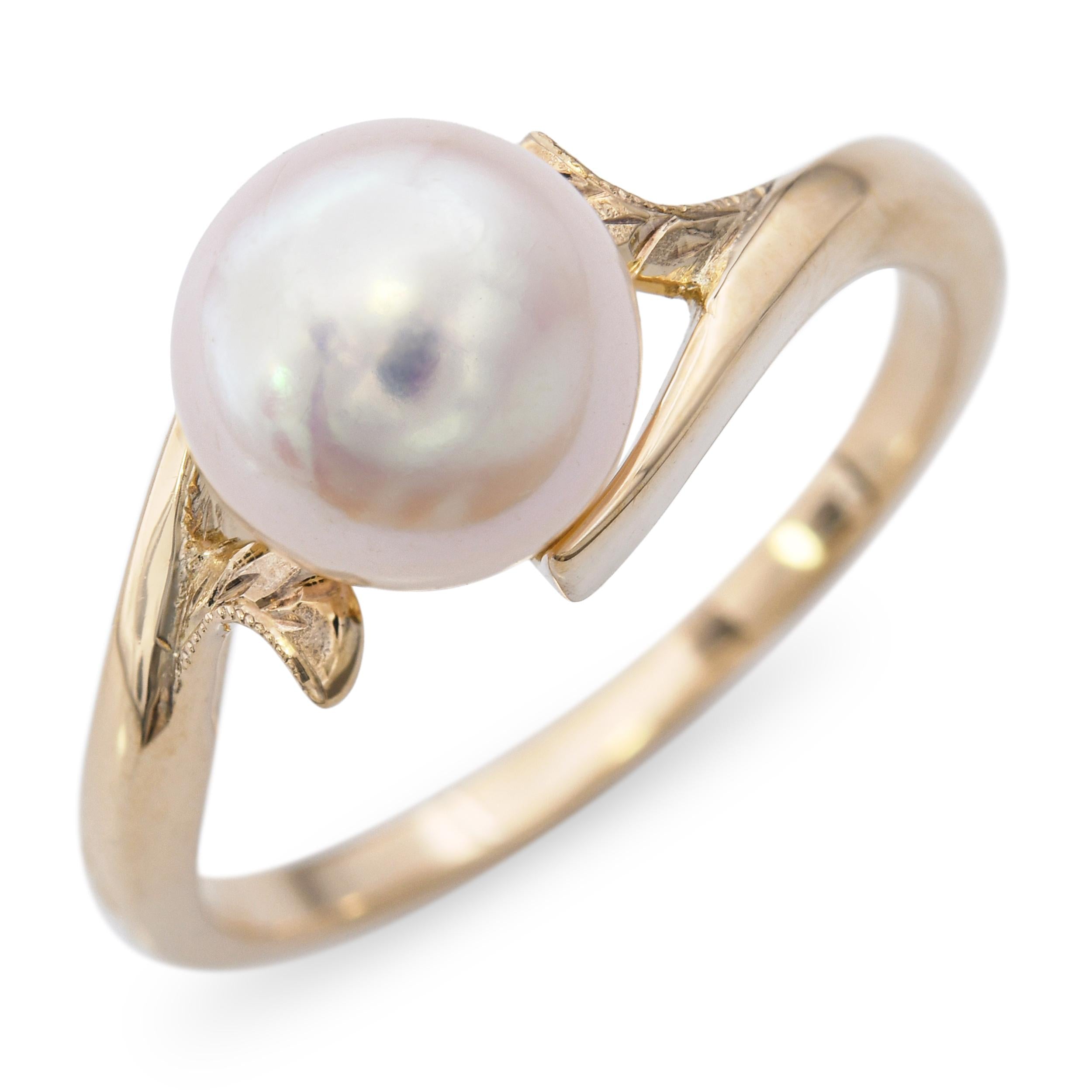 Vintage Mikimoto 14k Yellow Gold Pearl Bypass Ring