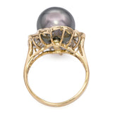 Vintage 18k Yellow Gold Tahitian Pearl and Diamond Statement Ring