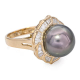 Vintage 18k Yellow Gold Tahitian Pearl and Diamond Statement Ring