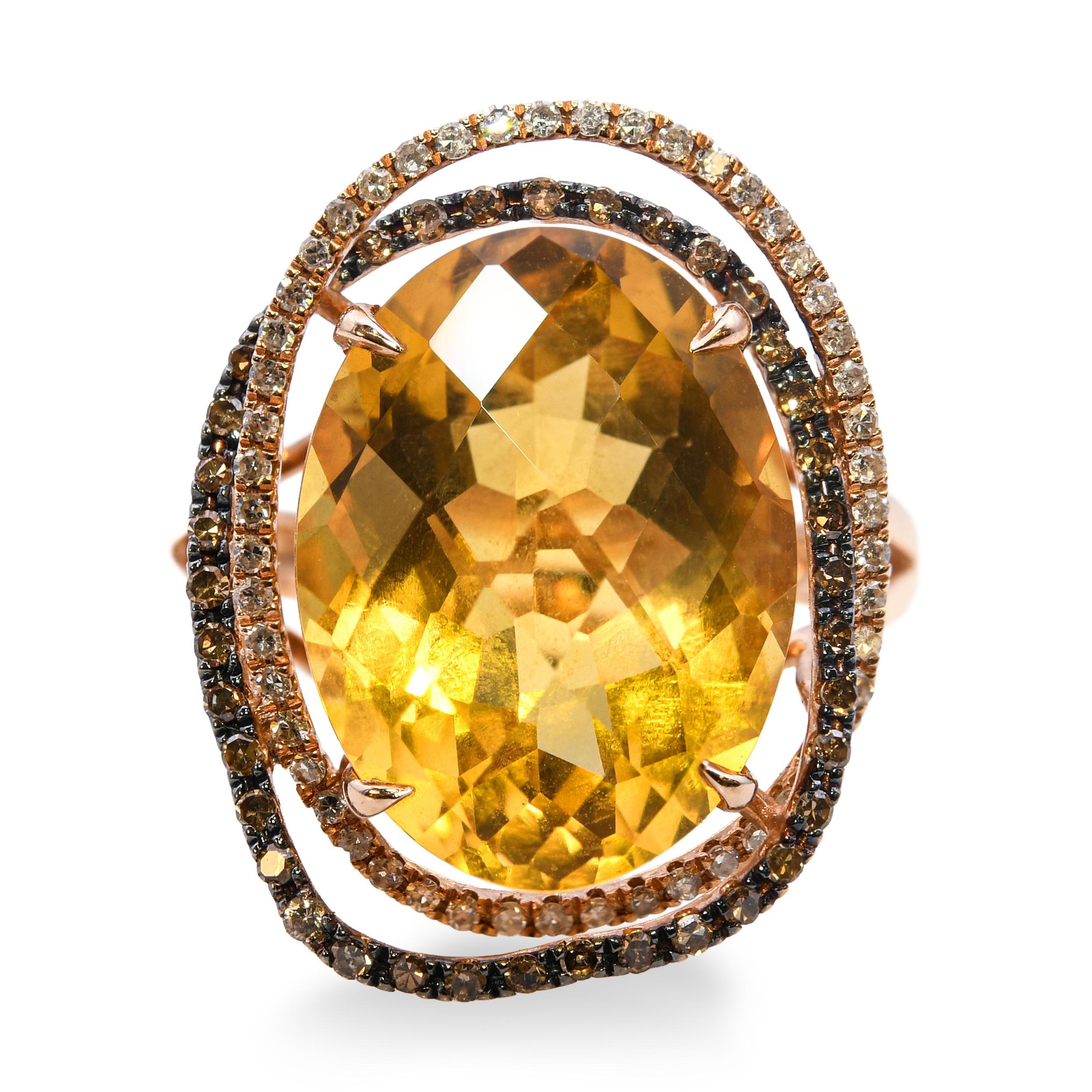 14k Rose Gold 9.25ct Citrine and Diamond Statement Ring