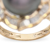 Vintage 18k Yellow Gold Tahitian Pearl and Diamond Statement Ring